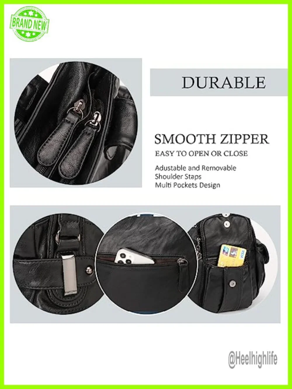 PU Leather Large Hobo Tote Multi-Pocket Bag Water Resistant Adjustable Strap